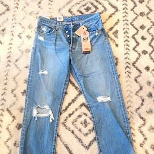 Levis 501 Original 27x26 Cropped Light Blue distressed high rise straight leg